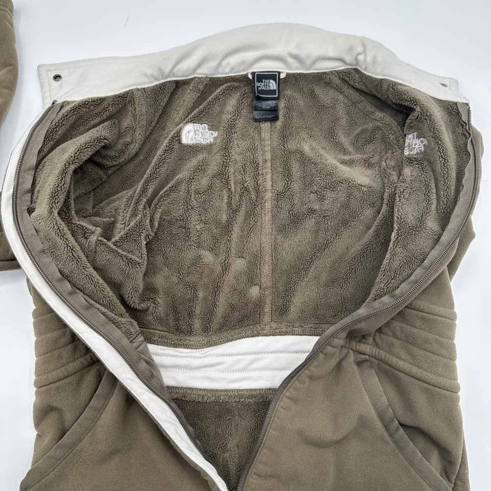 The North Face Womens Small Full Zip Fleece Jacket Green Snap Collar Preppy Coat - Picture 12 of 13